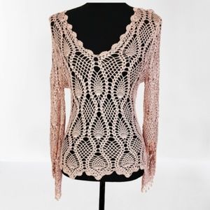 The Limited Handknit Top Blush Pink Beaded Arms